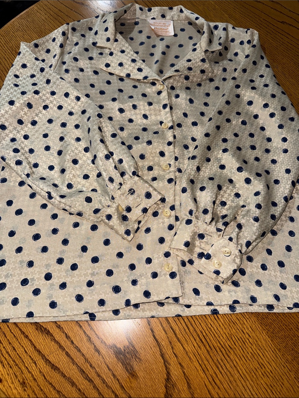 Pendleton Cream Button-Down Shirt with Navy Polka Dots